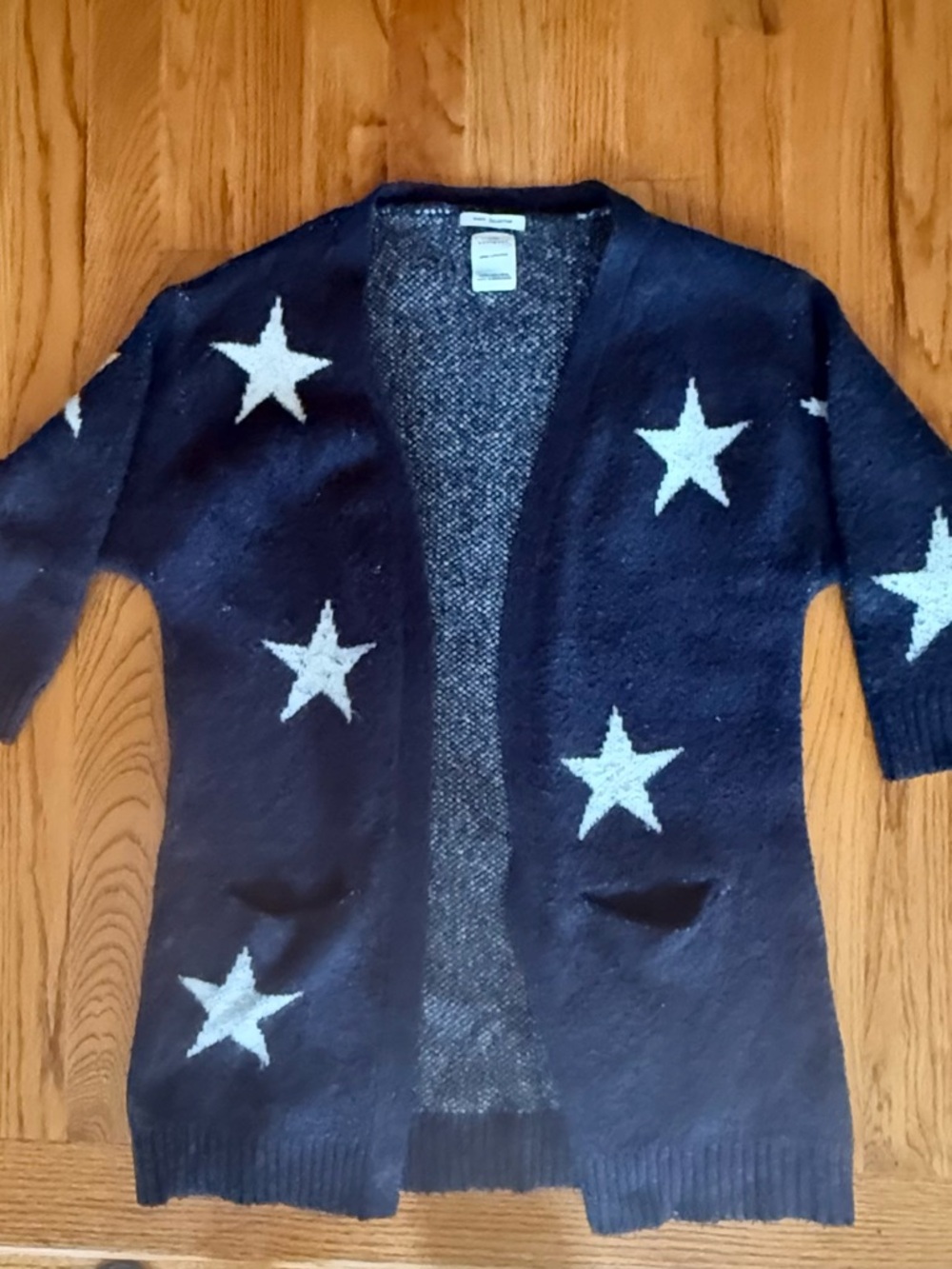 Zara Navy Open-Front Cardigan with White Star Motif
